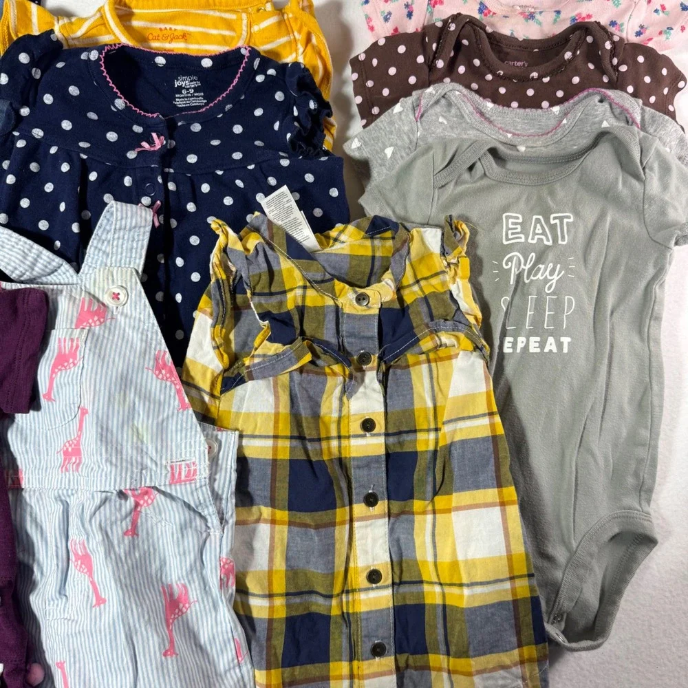 Carters Simple Joys Cat & Jack Baby Girl Clothing Lot 6-9 Months 14pc Set Mix